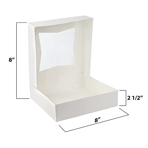 MT Products White Cookie Boxes - Size of 8" X 8" X 2.5" - (25 Pieces) Auto Pop-Up Bakery Boxes with Window - Made in the USA - color: White