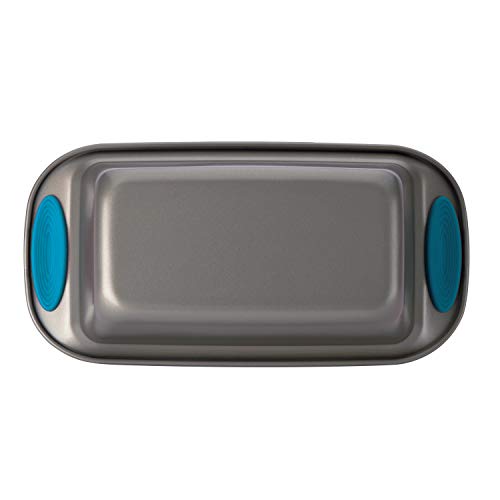 Rachael Ray Yum-o! Bakeware Oven Lovin' Nonstick Loaf Pan, 9-Inch by 5-Inch Steel Pan, Gray with Marine Blue Handles (Pack of 6) - color: Gray with Marine Blue Grips, size: 9 Inch x 5 Inch (Pack of 6)
