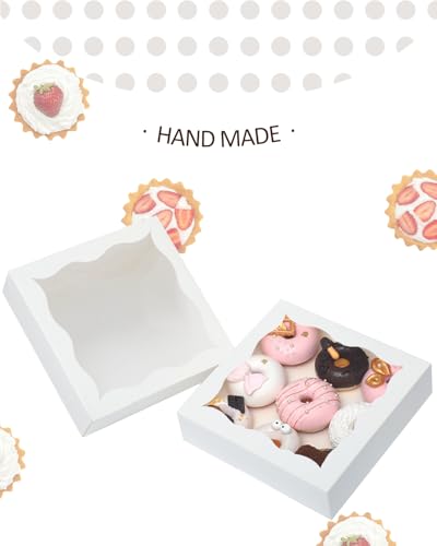 qiqee Auto-pop Up White Pie Boxes with Window 12"x 12"x 3" 120Packs Cookie Donut Bakery Box - color: White, 120pcs