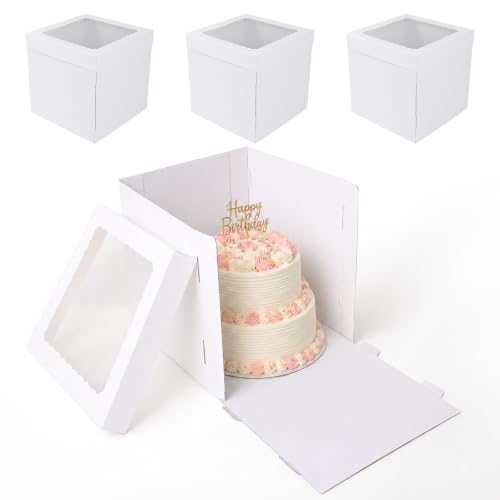 14x14x12 Inch White Corrugated Cake Boxes for 10-12 Inch Large Tiered Cakes - size: 14*14*12inch/4pcs