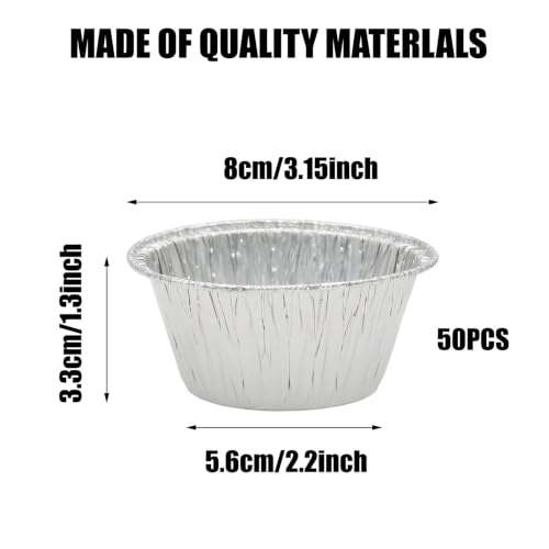 Aluminum Foil Baking Cups 50 Pcs 4 Oz Aluminum Cupcake liners Silver Foil Baking Cups for Muffin Egg Tart Baking Cupcake Pudding Appetize Creme Brulee - size: 4oz