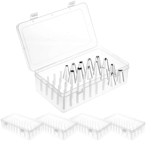 4 Pcs Piping Tips Storage Box with Fixed Pins 42 Pegs Piping Tip Organizer Baking Cake Decoration Tool Set Clear Plastic Cake Decorating Storage Box Container Baking Supplies Organizer