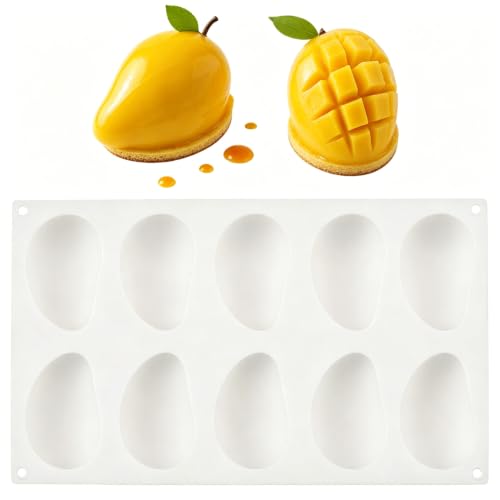 1PCS Mango Mold, 10-Cavity Mango Silicone Mold for Baking and Crafts, Fruit Molds for Mousse Cakes Pastries Chocolate Desserts, Non-Stick Fruit Molds Silicone with Realistic Design