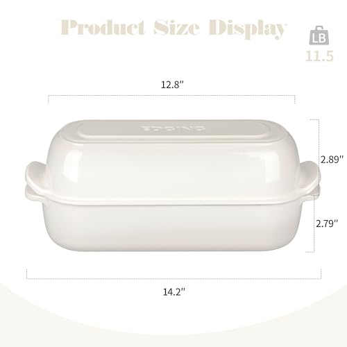 EDGING CASTING Enameled Cast Iron Loaf Pan with Lid, Bread pan, Dutch Oven Bread pan for Homemade Sourdough Bread Baking, 12.5x5.5 inch, 5qt, White - color: White