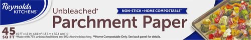 Reynolds Kitchens Unbleached Parchment Paper Roll, Non Stick Parchment Paper for Cooking and Baking, Oven Safe up to 425 Degrees, Chlorine-Free, 45 Feet x 12 Inches, 45 Sq. Ft., (Pack of 12) - size: 45 Sq Ft (Pack of 12), style: Unbleached