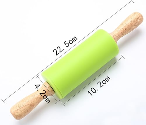 Green Rolling Pin, 9 Inch Silicon Rolling Pin with Wooden Handle for Kneading the Dough of Baking Bread, Pizza, Cookie, Noodles (green, 9 inch) - color: Green, size: 9 inch