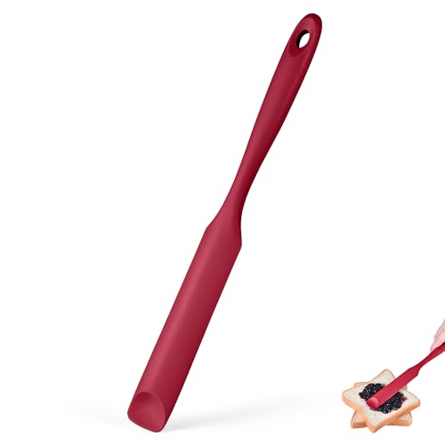 Doosu Silicone Jar Scraper Spatula Long Handle for Peanut Butter (Red) - color: Red, size: 9.7in (jar spatula)