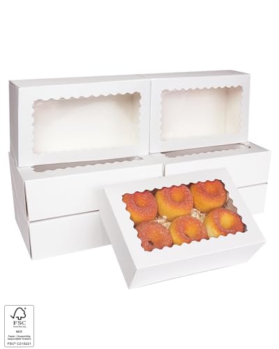 qiqee Auto-pop up Bakery Box with Window 9"x6"x2.5" 150Pcs Bakery Box White - color: 9x6x2.5, 150Pcs, White