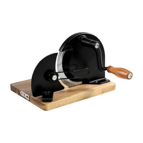 Manual Bread Slicer,Multi-Functional Foldable Hand-Cranked Bread Slicer with Steel Guard Plate and Non-Slip Base Pad Features Adjustable Thickness with Scale Lines for Even slicing Homemade(Black) - color: Black