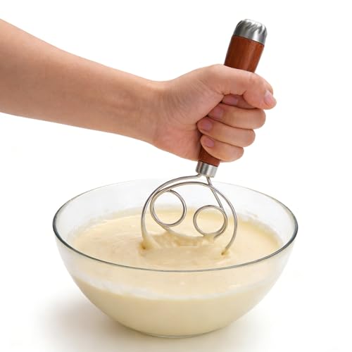 PRETYZOOM Dough Whisk Stainless Steel Whisk Wood Handle Bread Mixer