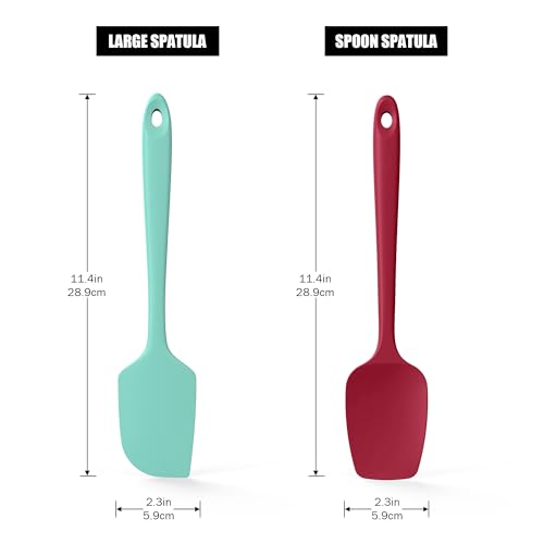Doosu 600°F Heat Resistant Silicone Spatula Spoonula, 2‑Piece, Aqua+Red - color: Aqua+Red, size: Flat & Spoon Spatulas
