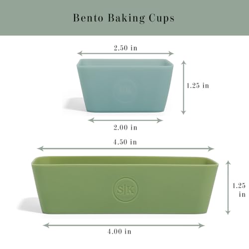 The Silicone Kitchen Reusable Silicone Bento Baking Cup, Non-Toxic, BPA Free, Dishwasher Safe Bento Box Accessories Lunch Box Dividers, Square and Rectangle, 24 Pack, Blue, White, Green - size: Bento