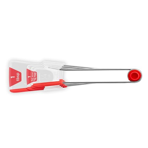 Dreamfarm Levoons Self-Levelling Measuring Spoon Set, Measures 1/4 Teaspoon up to 1 Tablespoon - Pack of 4, Red