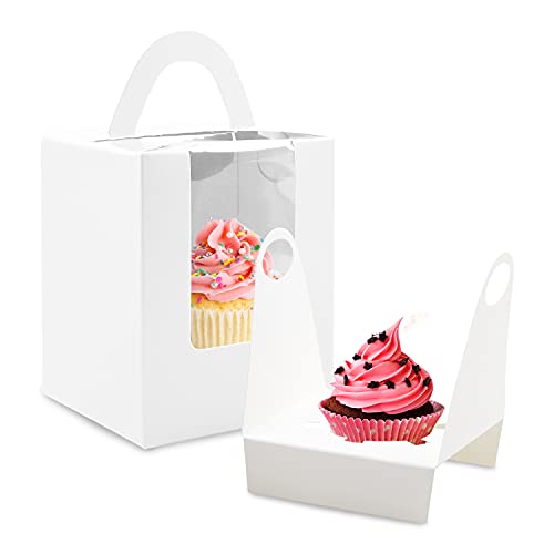 Cupcake Boxes, 30 Pcs Single Cupcake Boxes Individual Cupcake Containers Muffins Cupcake Carriers Holder Kraft Pastry Containers with Insert Window & Handle for Wedding Birthday Parties (White) - color: White