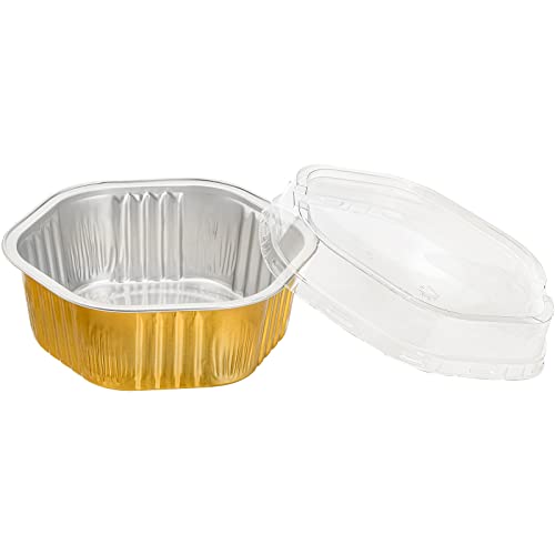 Frcctre 35 Pack 13 Oz Aluminum Foil Baking Cups with Lids, Disposable Hexagon Aluminum Foil Ramekins Cupcake Baking Pans Muffin Liners Cups Brownie Pudding Desserts Holders