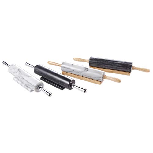 JEmarble Rolling Pin-Wooden Handles(White)(Premium Quality) Polished Surface 18-inch(10"Barrel) Genuine Stone Non-stick Save Effort Easy to Clean - color: Wooden Handle(White)