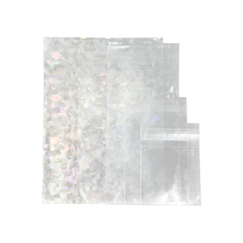 PABCK 100 Pcs Self Adhesive Holographic Cellophane Bags 2.95x5.2+1.18 inch - size: 2.95x5.2+1.18 inch