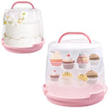 Cake Carrier Round Cake Stand Plus Height Cake Container with Cupcakes Pad, Handle, Lid Reusable Package Box for Transporting Desserts,Pie,Toast,Fruit (10" Pink) - color: 10"Pink