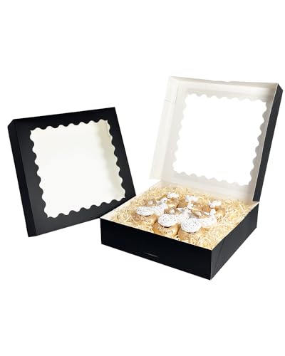 Bakepacker Black Auto-pop Up Pie Boxes with Window 12x12x3'' 20pcs - color: Black, size: 12x12x3, 20Pcs