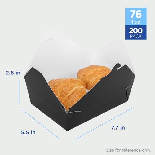 Karat Paper to Go Boxes [76 oz - 200 ct] Leak-Resistant, Microwavable, Heavy-Duty Take Out Boxes | Grease Resistant & Stackable, Black - color: Black, size: 76