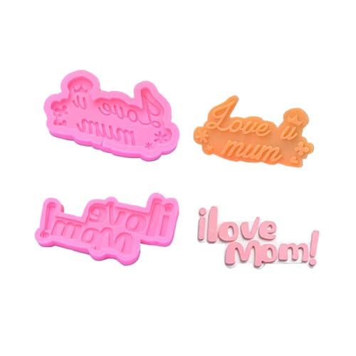 2 Pcs Mothers Day Fondant Mold, Pink I Love Mom Silicone Resin Mole，Silicone Molds Baking Tool for Candy Cake Polymer Clay Making,Mothers Day Birthday Gift Making Party Supplies