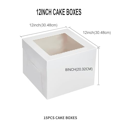 24 Pack Cake Boxes 12 Inch, White Bakery Boxes for Transport Bundt, Cajas Pasteles, Cookie, Pastries, Pie, Wedding, Birthday Tall Multi Layer Cake 12x12x8 in - size: 12x12x8"