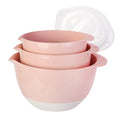 3 Small Mixing Bowls Set with Lids,Grips,Pour Spout and TPR Bottom, Plastic Nesting Bowl Use for Kitchen Cooking-Prep,Serving,Baking Bread Cake,Pancake,Non-slip,3Qt,2Qt,1.5Qt,Pink - color: Pink
