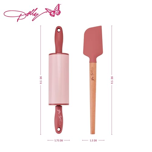 Dolly Parton Mini Spatula and Rolling Pin Set, 2 Piece, Blush