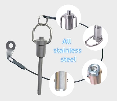 Stainless Steel Ring Quick-Release pin, Grip Button Locking pin, Ball Locking pin with Safety Rope (Dia:1/4, L:1in) - size: L:1in