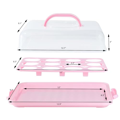 Cake Carrier with Lid, Cake Holder Cupcake Container for 12 Cupcakes 2 in 1 Portable Dessert Container for Pie Muffin Cobbler (Pink) - color: Pink
