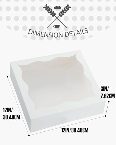 qiqee Auto-pop Up White Pie Boxes with Window 12"x 12"x 3" 120Packs Cookie Donut Bakery Box - color: White, 120pcs