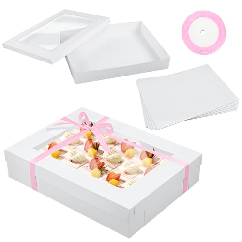 5 Set Full Sheet Cake Boxes with Cake Boards Window Pink Ribbon - color: Pink