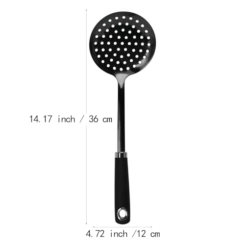 Black Stainless Steel Skimmer Spoon, Metal Slotted Spoon Strainer - color: Z-Black Skimmer