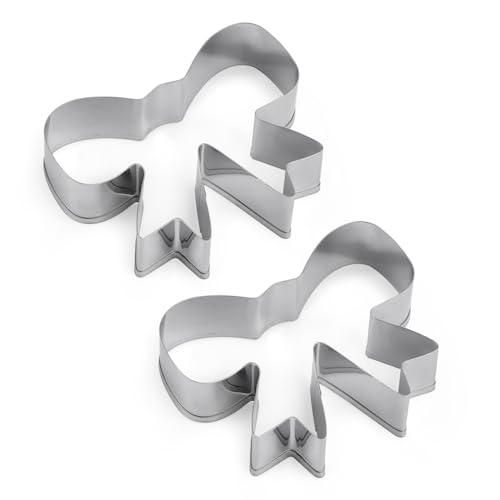 2pcs Bow Cookie Cutter, Mini Stainless Steel Cute Bow Shaped Cookie Cutter Small Metal Bowknot Ribbon Biscuit Mold Shaper for Baking Cracker Making Supplies