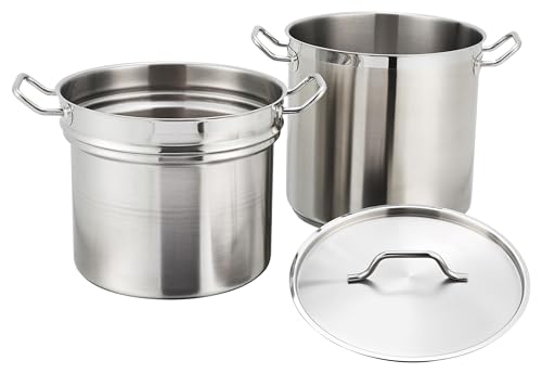 Winco 16 qt Stainless Steel Double Boiler with Cover