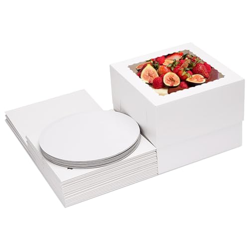 Moretoes 10 Sets Cake Boxes with Boards, 10x10x8 Inches Tall Bakery Boxes - size: 10*10*8in