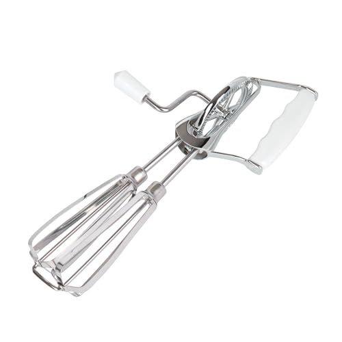 Fox Run Stainless Steel Manual Hand Mixer, White Retro Style Egg Beater