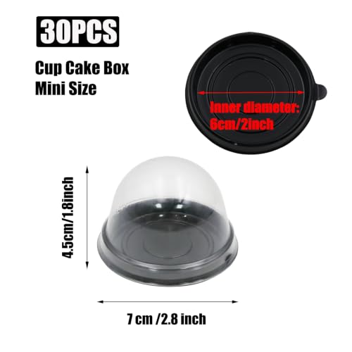 2 Inch 30 Pack Black Mini Cake Container Plastic Mini Cupcake Boxes Muffin Pod Dome Muffin Single Container Box with a Transparent Lid for Dessert Mooncake Cake Macaron - color: Black