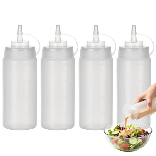 4 Pack 16 oz Condiment Squeeze Bottles, Leak Proof BPA-Free Plastic Squirt Bottles with Caps, Refillable Sauce Dispenser for Ketchup, Syrup, Oil, BBQ, Salad Dressing, Easy to Fill & Clean - color: 4Pack, size: 16oz