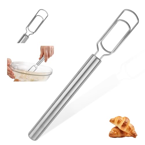 12" Stainless Steel Danish Dough Whisk, Sourdough Starter Stirrer for Tall & Narrow Jars, Long Handle Dough Mixer for Sourdough, Bread & Pizza, Dishwasher Safe