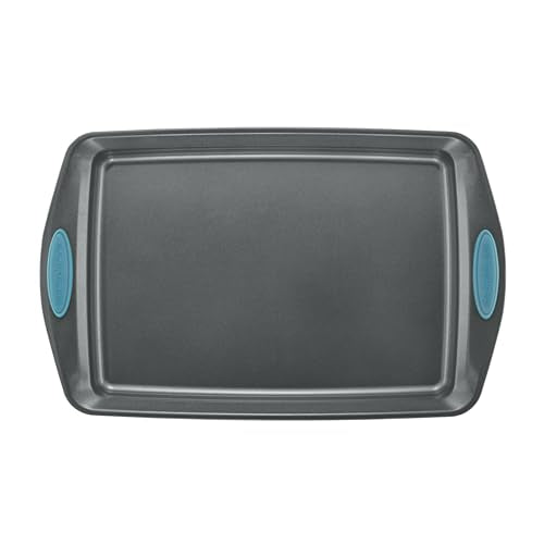 Rachael Ray Nonstick Bakeware Cookie Pan Set, Baking Sheets, 3-Piece, Gray - color: Agave Blue Grips