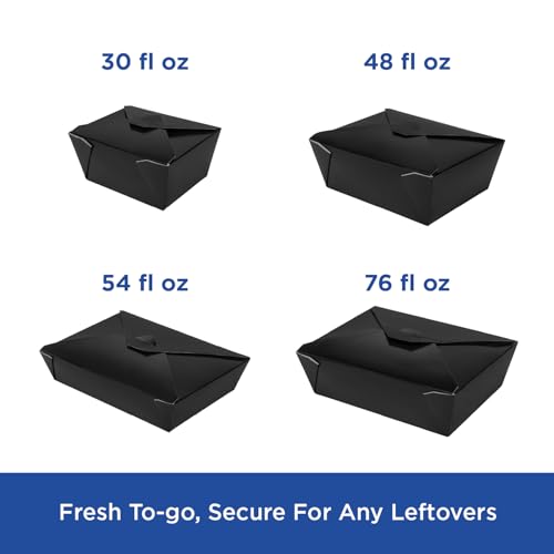 Karat Paper to Go Boxes [76 oz - 200 ct] Leak-Resistant, Microwavable, Heavy-Duty Take Out Boxes | Grease Resistant & Stackable, Black - color: Black, size: 76