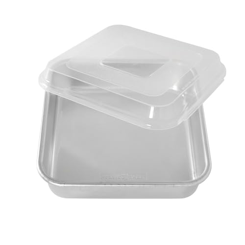 Nordic Ware Natural Aluminum Commercial Square Cake Pan with Lid, Exterior 9.88 x 9.88 Inches - size: 9 x 9, style: Square Pan with Lid