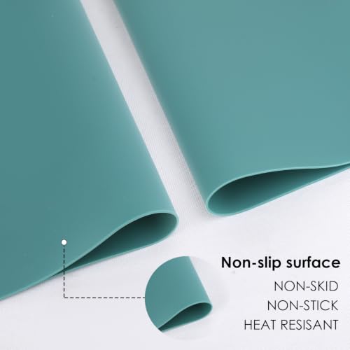 QPIX DIGITAL Extra Large Silicone Countertop Mat,Silicone Table Mat Kitchen Counter Protector Nonslip Heat Resistant Silicone Desk Mat Crafts Kids Dinner Placemat Pastry Dough Rolling Mat,Dark Green - color: 02 Dark Green, size: 27.6"L x 15.7"W
