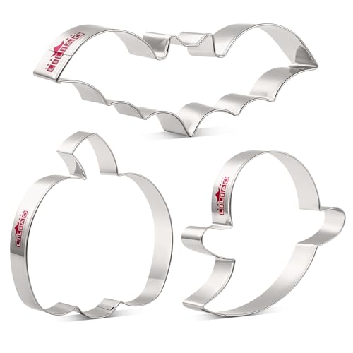 LILIAO Halloween Cookie Cutter Set, 3-pc, Pumpkin, Bat, Ghost