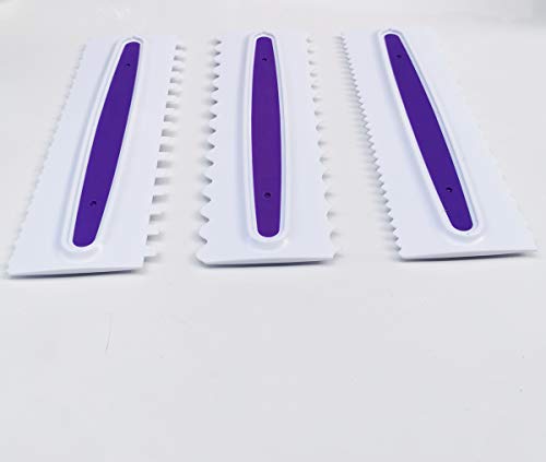 Decorating Comb and Icing Smoother Set of 3 Cake Scrapers - color: white&purple