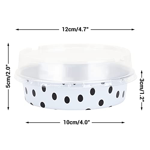 Beasea Mini Tart Pans with Lids 50 Pack, 4” 8oz Disposable Aluminum Baking Foil Tins Round Small White Black Dot Container for Individual Cupcake Dessert Muffin Ramekin Cheesecake Quiche Oven Dishes - color: Black Dot in White