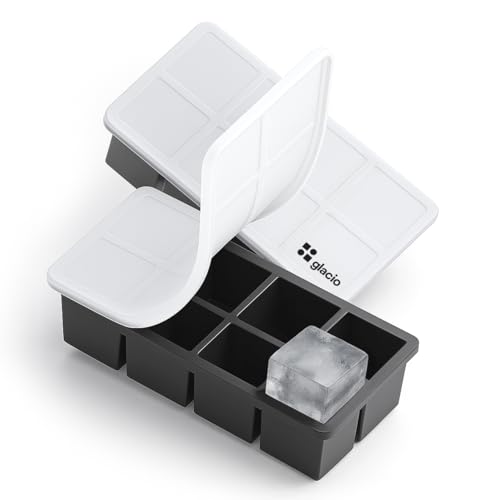 Ice Cube Molds, 2 Pack Silicone Trays for 8 Large Square Cubes - color: 2" Cube w/ cover (Black)