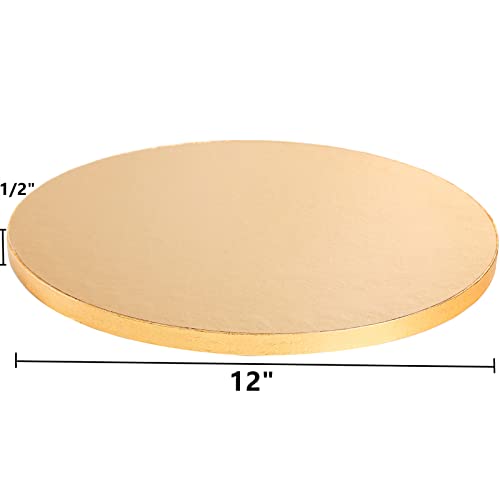 8-Pack Cake Board Drum 12 Inch, 1/2" Thick Gold Foil Round Cake Circles, Sturdy Greaseproof Corrugated Cardboard Base for Heavy or Multi-Layer Cakes, Pastry, Display, Smooth Fully Wrapped Edges