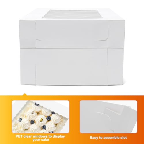 Wowxyz 6pcs 14x10x6.5 Cake Boxes Quarter Sheet Bakery Boxes with Window